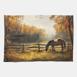 Horse in the Field Golden Hour Painting Tea Towel
