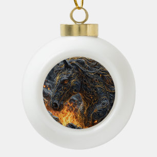 Horse in the fire ceramic ball christmas ornament
