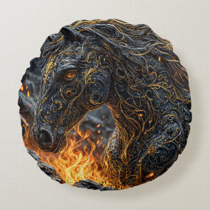 Horse in the fire round cushion