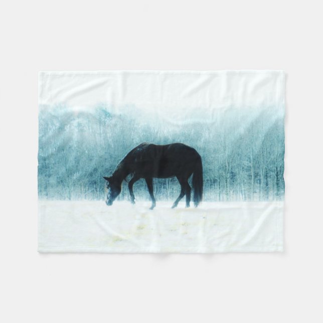 horse in the mist fleece blanket (Front (Horizontal))
