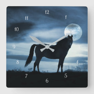 Horse in the Moon Light Square Wall Clock