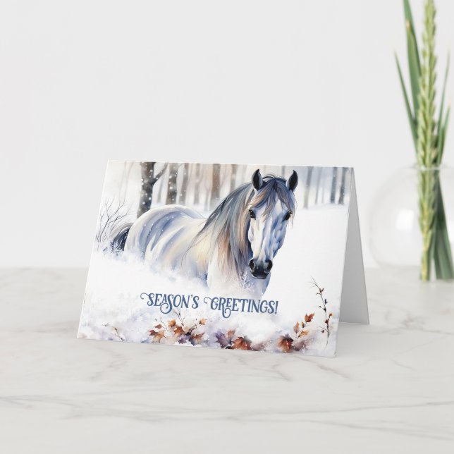 Horse in the Snow Season's Greetings  Holiday Card (Front)