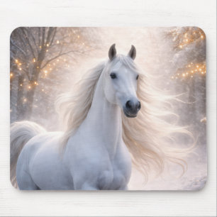 Horse in the Snow with Lights Christmas Mouse Mat