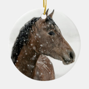 Horse in Winter Ceramic Tree Decoration