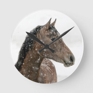 Horse in winter round clock