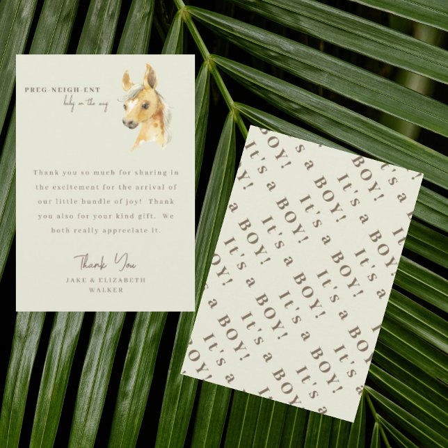 Horse It's a Boy Baby Shower Message Thank You  Card (Creator Uploaded)
