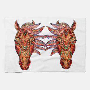 Horse jewel mosaic colorful cowgirl equestrian tea towel