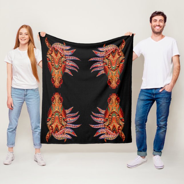 Horse jewel mosaic colourful cowgirl black brown fleece blanket (In Situ)