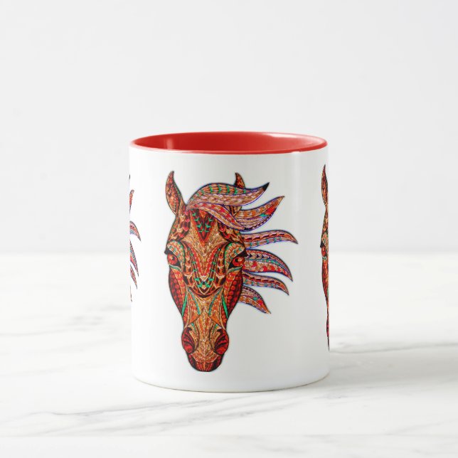 Horse jewel mosaic colourful cowgirl brown red whi mug (Center)