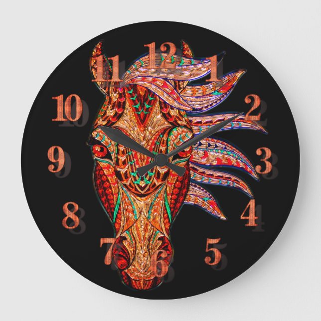 Horse jewel mosaic colourful cowgirl equestrian large clock (Front)