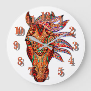 Horse jewel mosaic colourful cowgirl equestrian large clock
