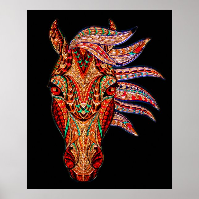 Horse jewel mosaic colourful cowgirl equestrian poster (Front)