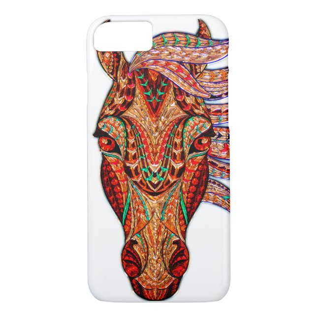 Horse jewel mosaic cowgirl brown red white Case-Mate iPhone case (Back)