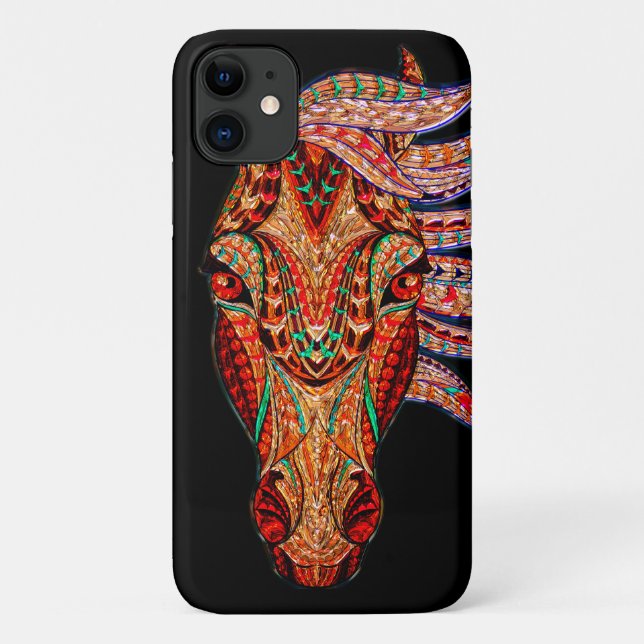 Horse jewel mosaic cowgirl equestrian black red Case-Mate iPhone case (Back)