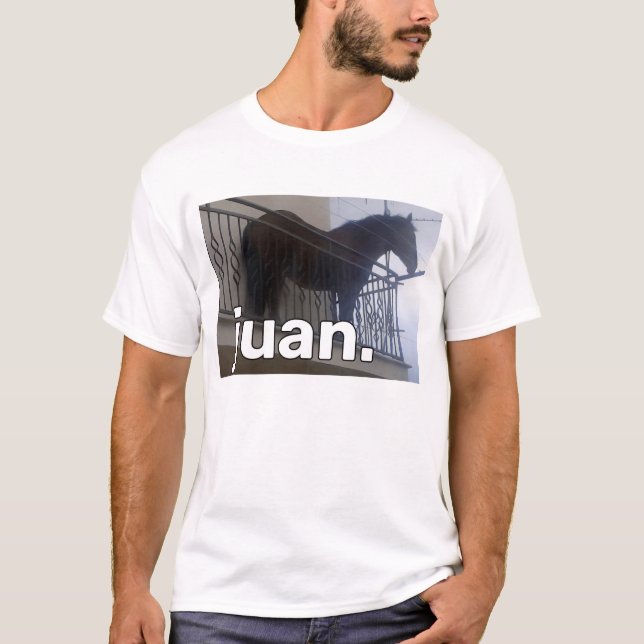 Horse Juan Meme on Balcony T-Shirt (Front)