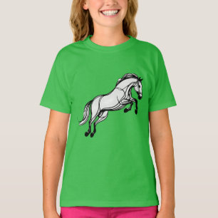 Horse Jump Black And White Doodle T-Shirt