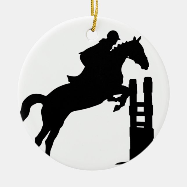 Horse Jump Silhouette Ceramic Tree Decoration (Front)
