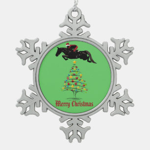 Horse Jumper Christmas Snowflake Pewter Christmas Ornament