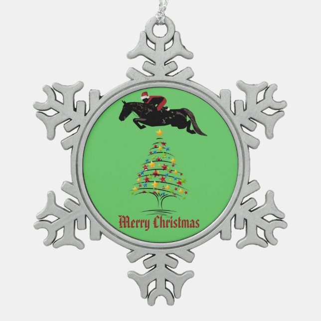 Horse Jumper Christmas Snowflake Pewter Christmas Ornament (Front)