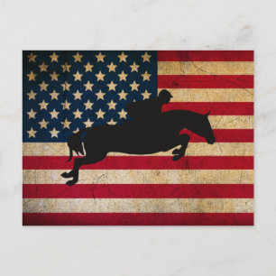 Horse Jumper USA Flag Post Card