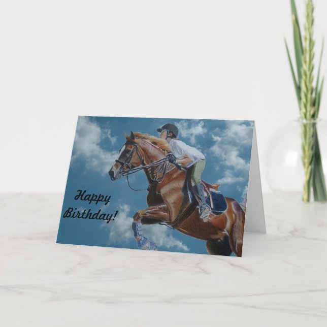 Horse Jumping and Clouds Card (Front)