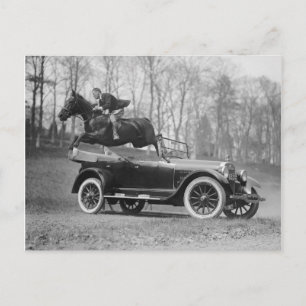Horse Jumping Over Automobile, 1923 Postcard