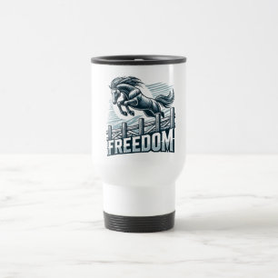 Horse Jumping Over the Freedom Wall Travel Mug
