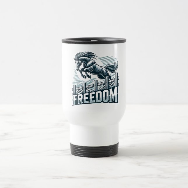 Horse Jumping Over the Freedom Wall  Travel Mug (Center)