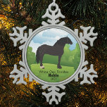 Horse Keepsake Customisable Breed and Text Snowflake Pewter Christmas Ornament<br><div class="desc">Celebrate the bond between a horse and owner this holiday season by hanging this beautiful keepsake ornament on your Christmas tree. This unique ornament features an illustration of a horse in a lush green pasture, set against a warm colour palette of brown, green, and blue. The ornament includes three customisable...</div>