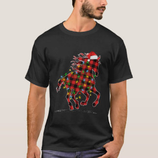 Horse Lights Xmas Pyjamas Buffalo Plaid Horse Chri T-Shirt