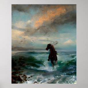 Horse loose in the sea Impressionism Poster