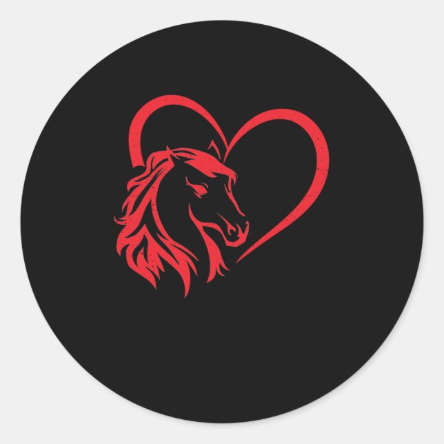 Horse Love Horse Head Heart Riding Valentine's Day Classic Round Sticker (Front)