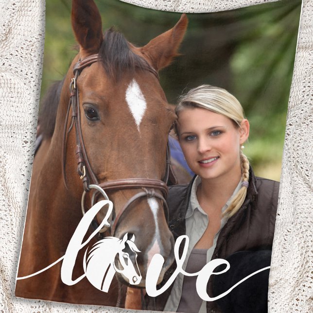 Horse LOVE Personalised Modern Equestrian Photo Fleece Blanket (Creator Uploaded)