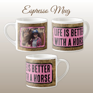 Horse lover 1 photo faux wood black pink espresso cup
