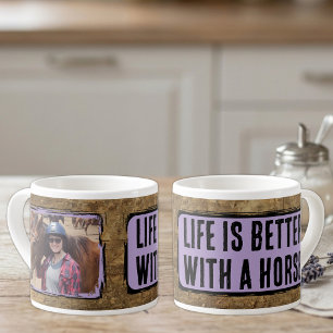 Horse lover 1 photo faux wood black purple espresso cup