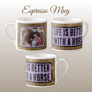 Horse lover 1 photo faux wood black purple espresso cup