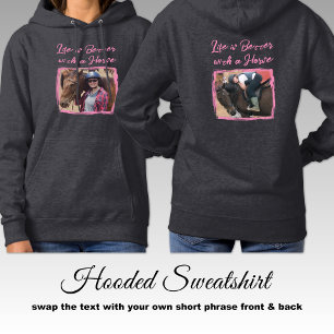 Horse lover 2 photo equestrian pink grey hoodie