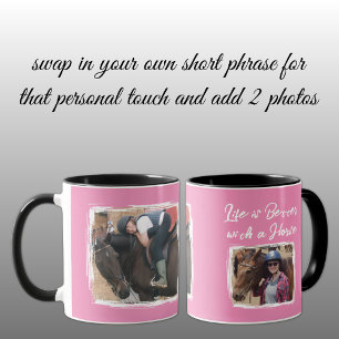 Horse lover 2 photo white pink mug