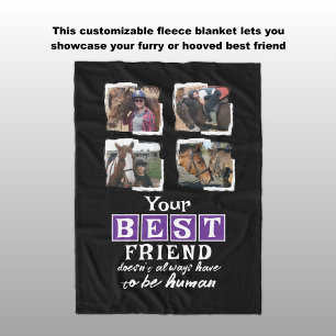 Horse lover 4 photo best friend black purple fleece blanket