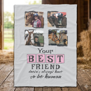 Horse lover 4 photo best friend grey pink fleece blanket