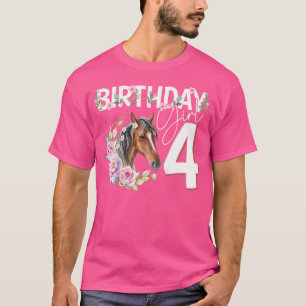 Horse Lover 4Th Birthday Floral B-Day 4 Year Old G T-Shirt