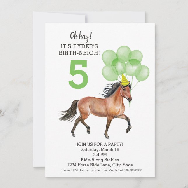 Horse lover birthday invitation // green download (Front)