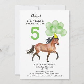 Horse lover birthday invitation // green download