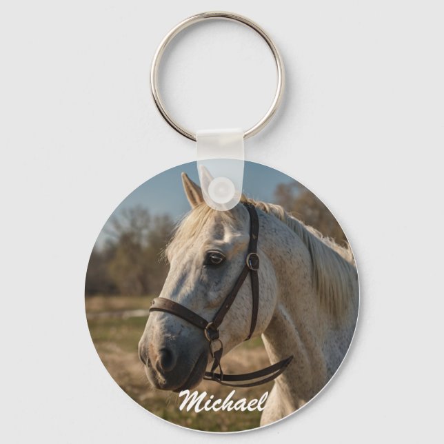 Horse Lover Custom Photo and Name Personalised     Key Ring (Front)