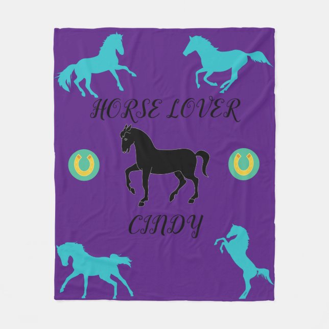 Horse Lover fleece blanket with personalised name. (Front)