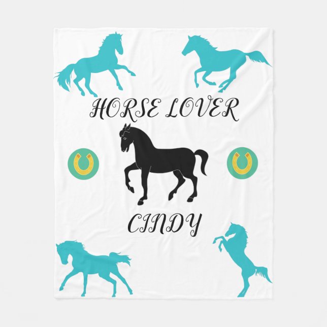 Horse Lover fleece blanket with personalised name. (Front)