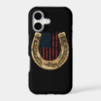 Horse Lover Gift US Flag Lucky Horseshoe