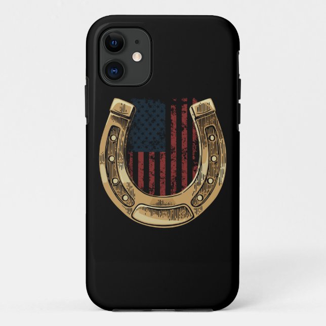 Horse Lover Gift US Flag Lucky Horseshoe Case-Mate iPhone Case (Back)