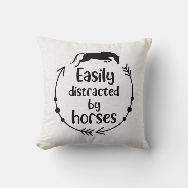 Horse Lover Gray White Burlap Western Equestrian Cushion (Front)