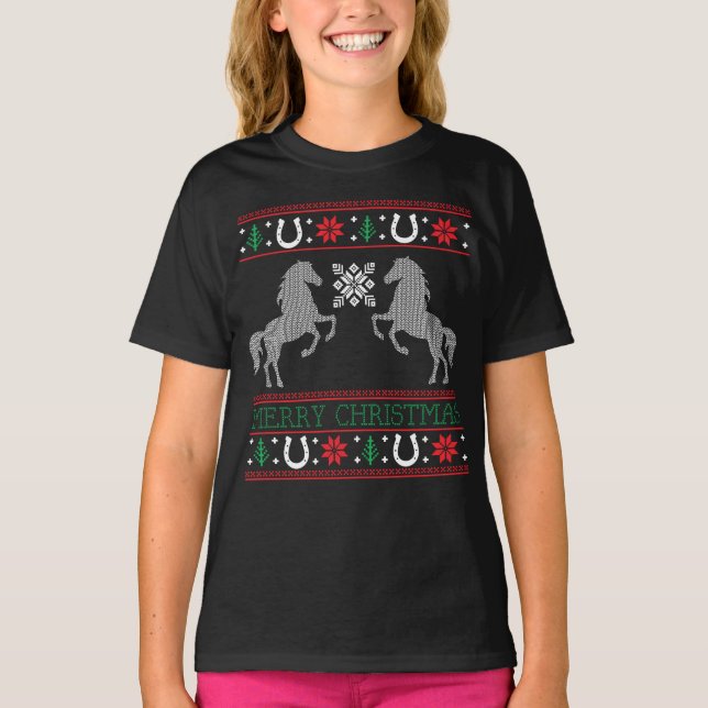 Horse Lover Horse Riders Ugly Christmas Xmas T-Shirt (Front)